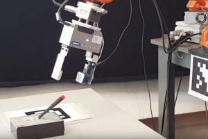 A GelSight sensor attached to a robot's gripper enables the robot to determine precisely where it